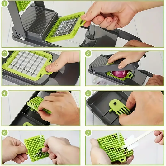 16-In-1 Manual Vegetable Chopper Set, with 8 Blades, Container, Peeler And Filter, Easy Meal Preparation, Professional Onion, Carrot And Garlic Slicer, Kitchen Supplies Father Gift
