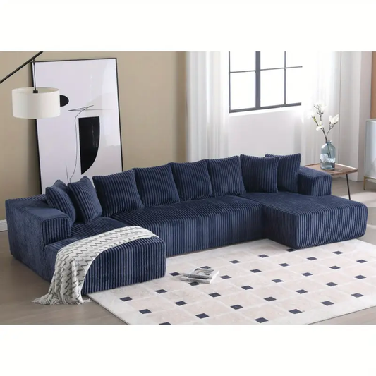 131'' Modular Sectional Couch, U-shaped sofa, Chaise Lounge, Striped fabric, Upholstered 4 Seater Couch for Living Room, Bedroom, Free Combination Sofa (Corduroy), Gray